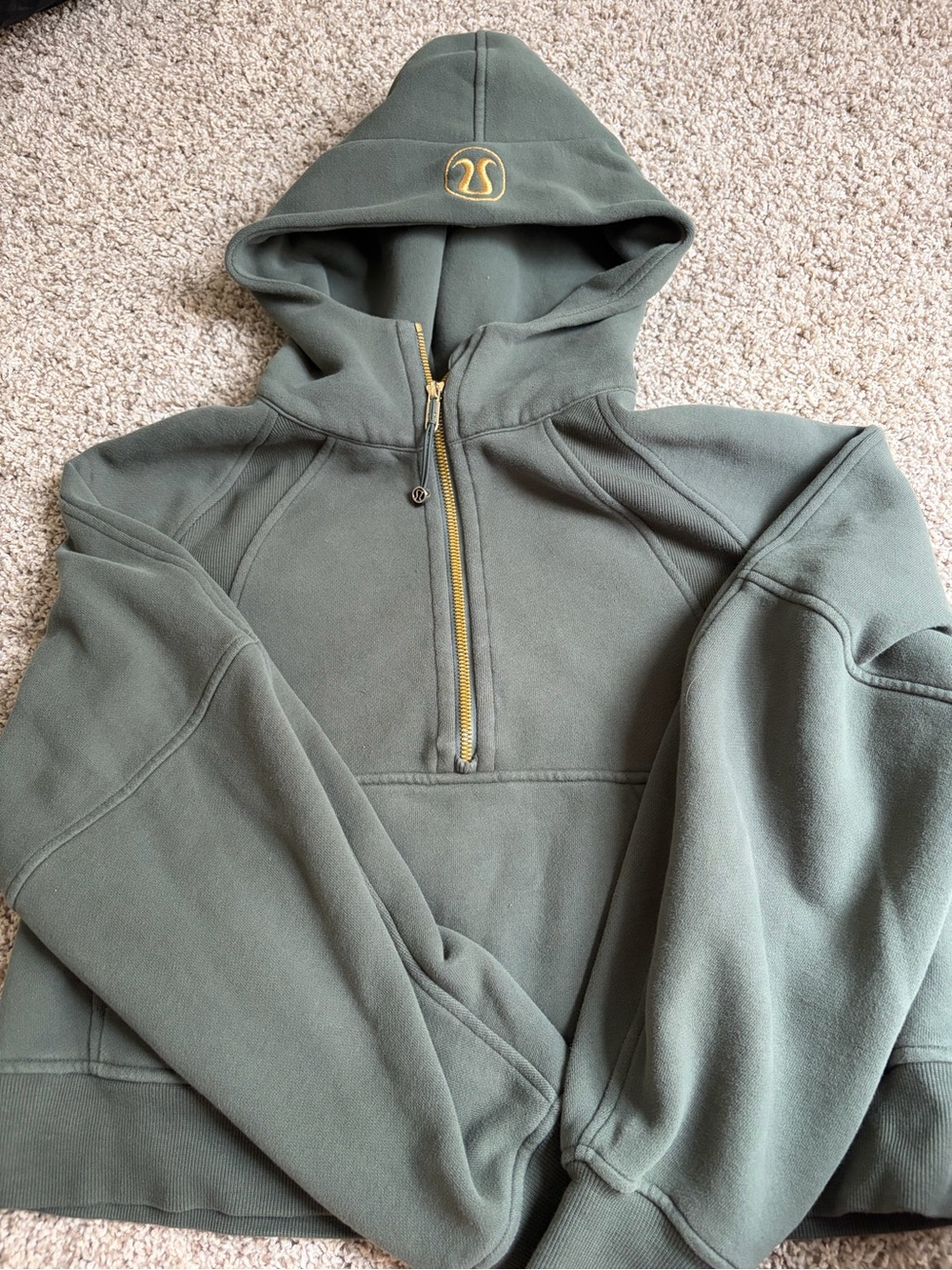 lululemon athletica Olive Green Half-Zip Hoodie with Gold Logo